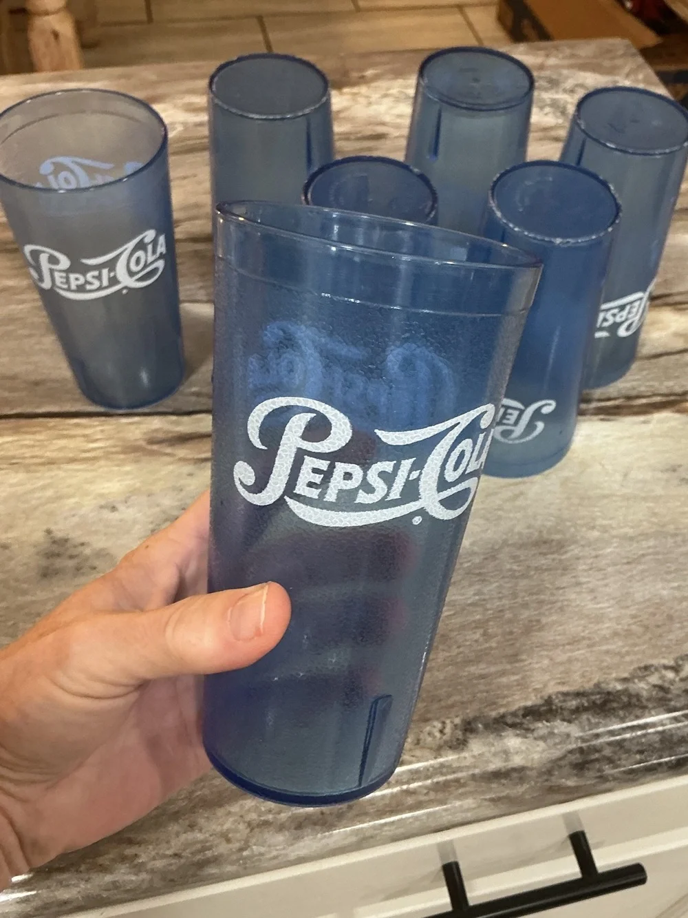 Set of 7 Vintage Pepsi-Cola Blue Restaurant Tumblers 20 oz Retro Diner Cups